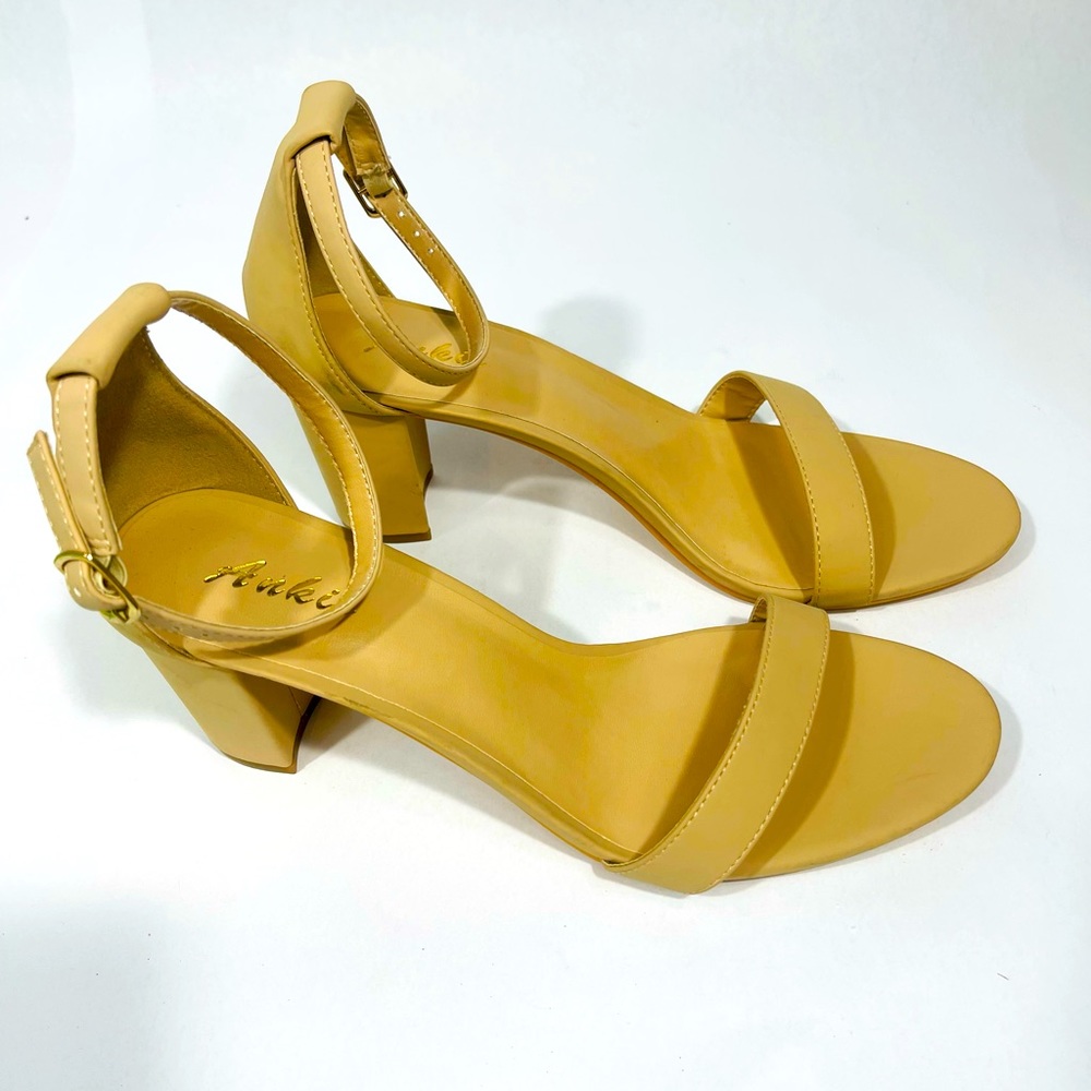 Ankis Nude Black White Heels for Women Open Toe Ankle Strap